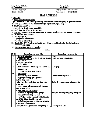 Giáo án Lớp 2 - Tuần 15 - Năm học 2014-2015